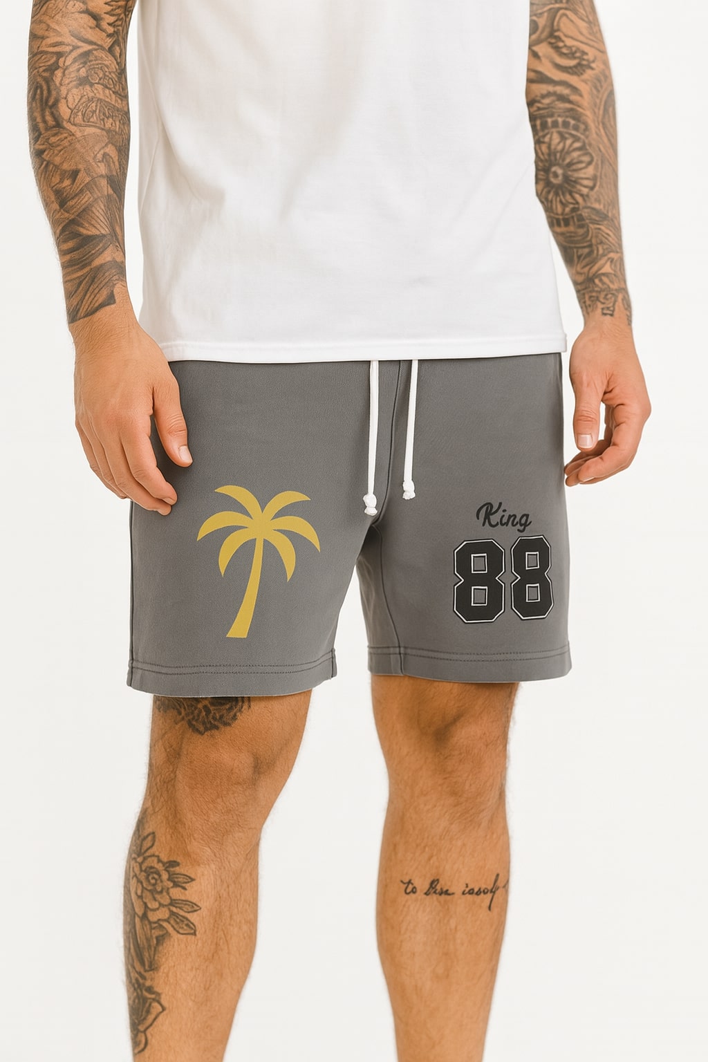 King 88 Palm Tree SWEAT SHORTS - DARK GREY