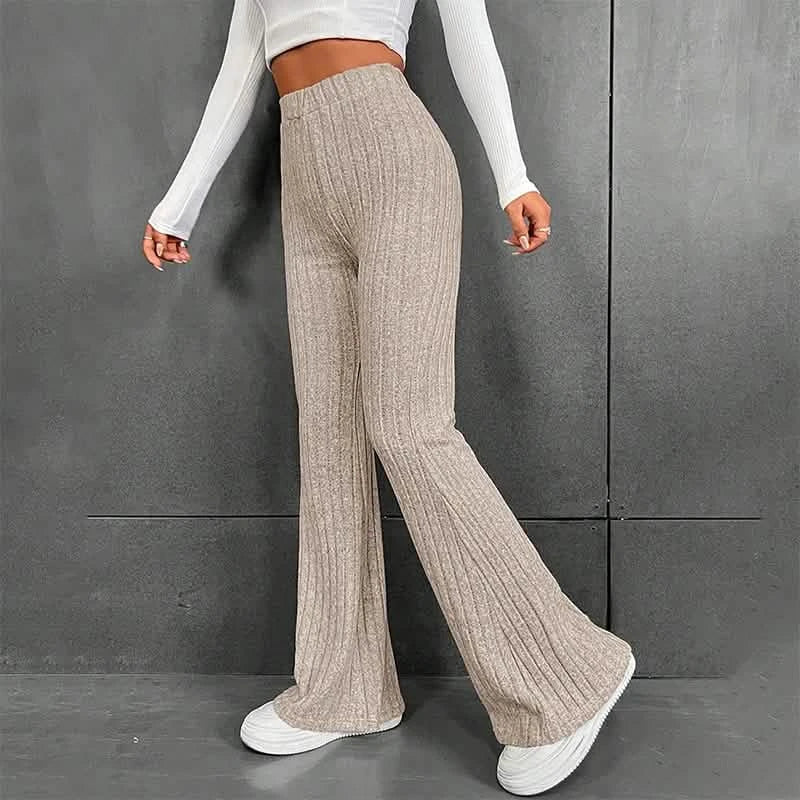 Khaki Knitted Wide Leg Pants