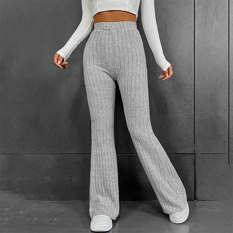 Khaki Knitted Wide Leg Pants
