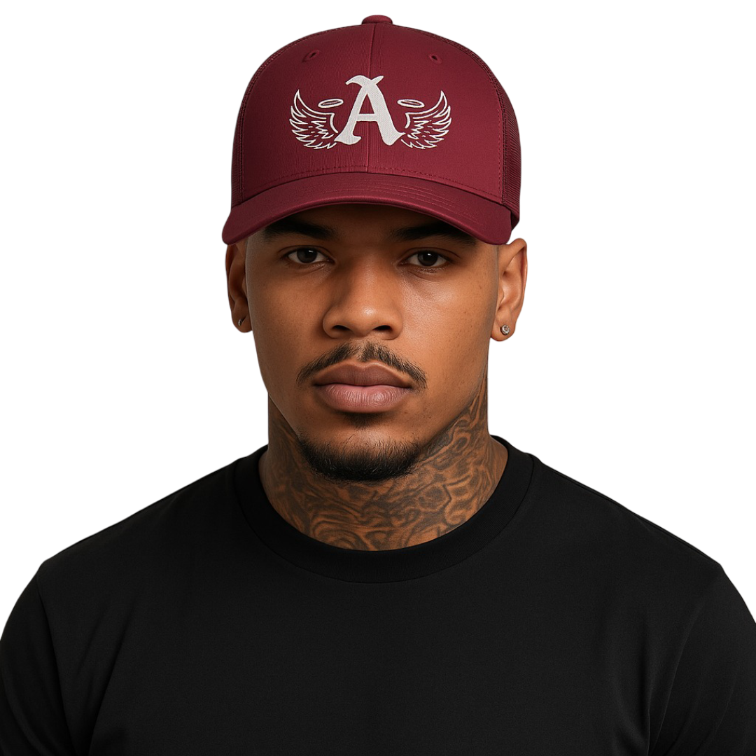 Ariva Streetwear “Winged A” Trucker Cap – Cranberry Edition