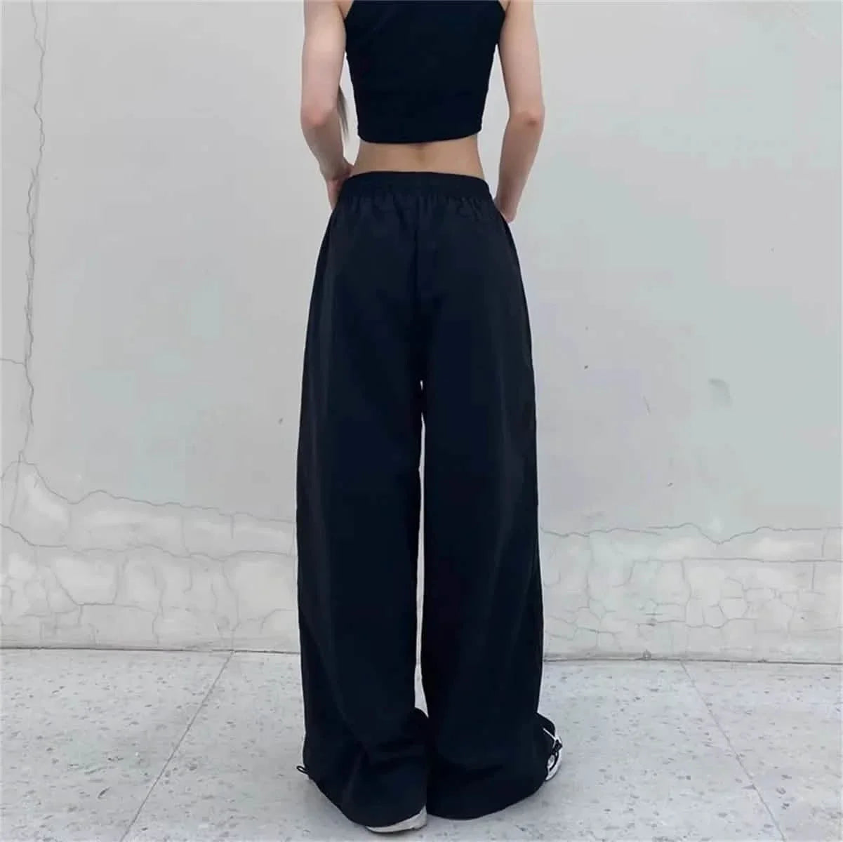 Black Wide Leg Cargo Trousers Women
