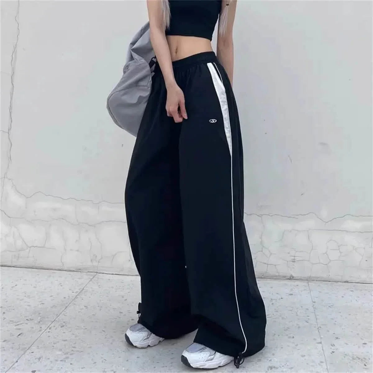 Black Wide Leg Cargo Trousers Women