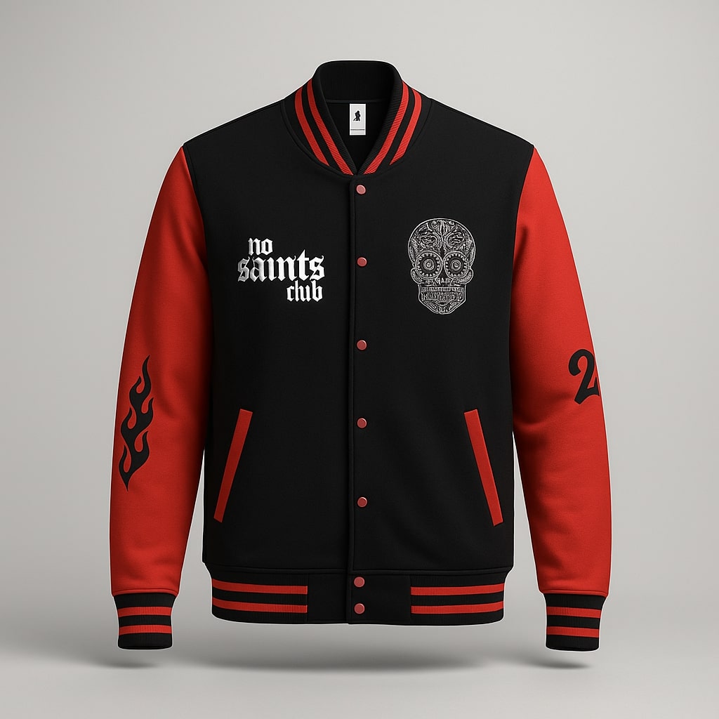No Saints Club Inferno Varsity Jacket - FIRE RED