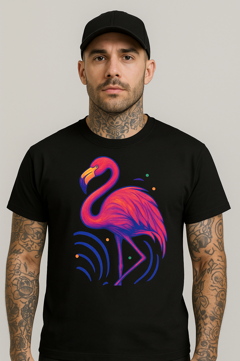Electric Flamingo Vibes Tee - Black