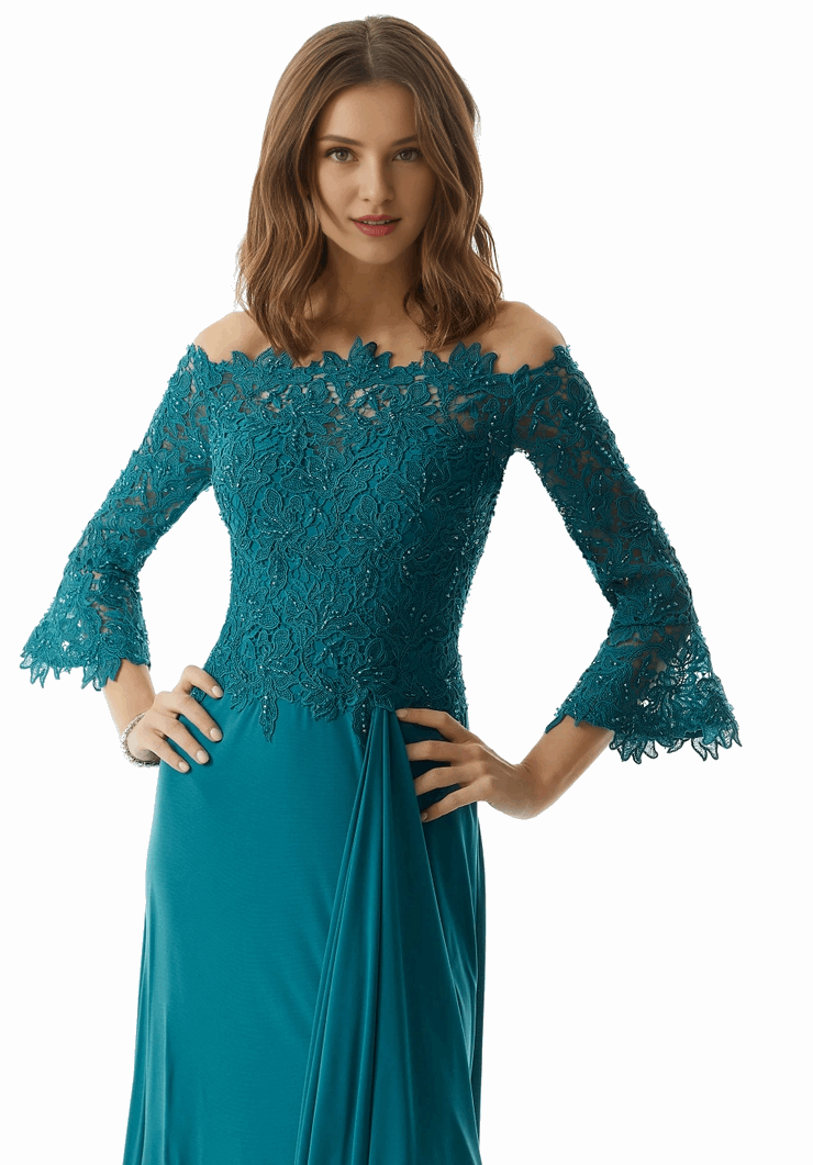 A-line skirt shoulder baring lace tight corset skirt with slits evening dress