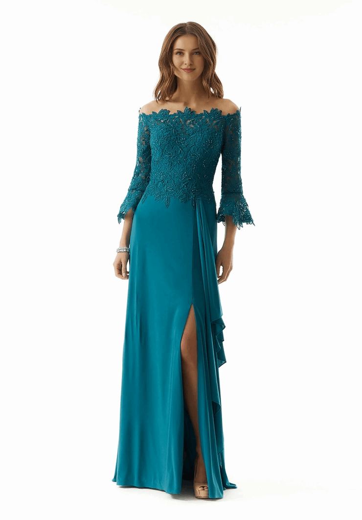 A-line skirt shoulder baring lace tight corset skirt with slits evening dress