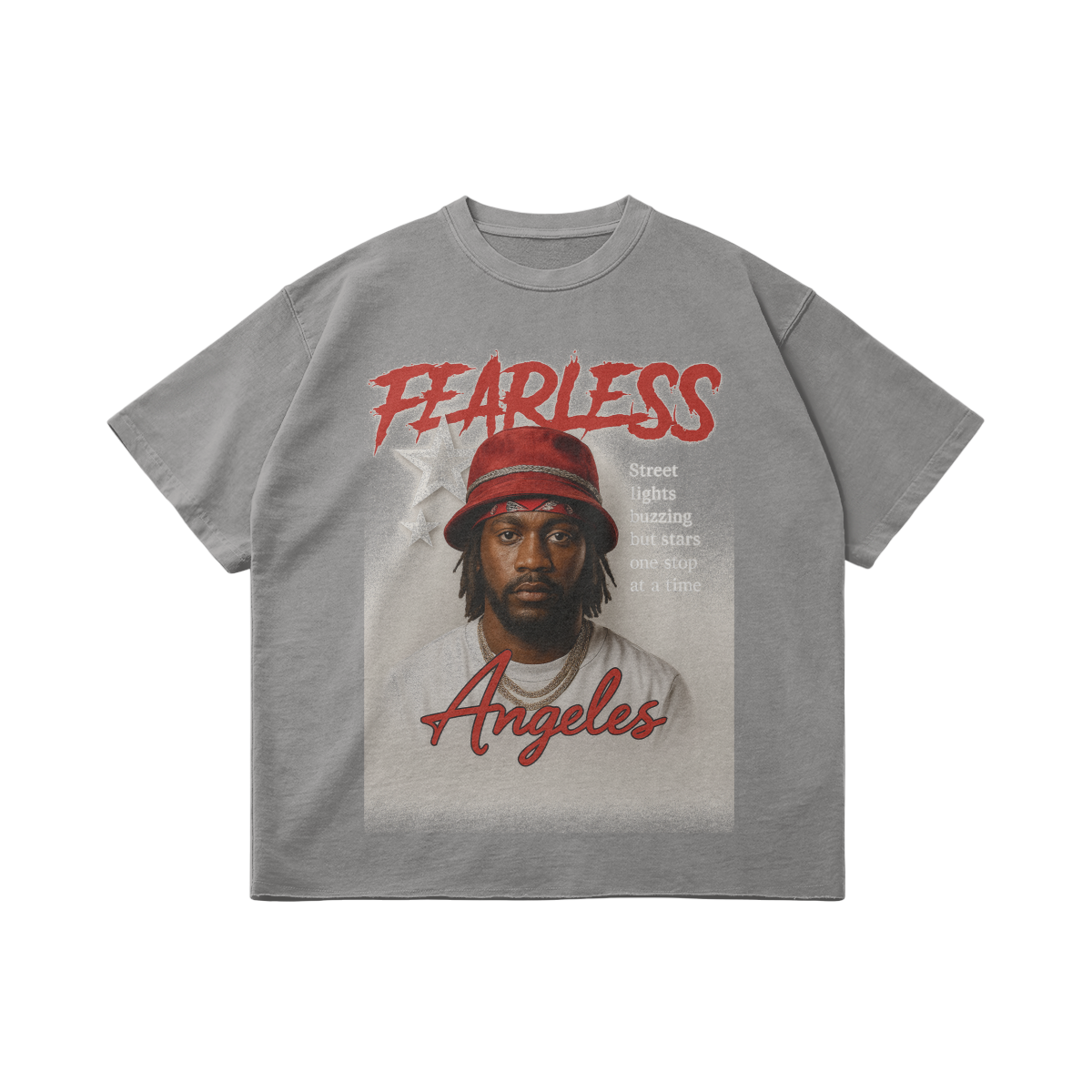 Fearless Los Angeles Oversized Streetwear Graphic T-Shirt - Gray