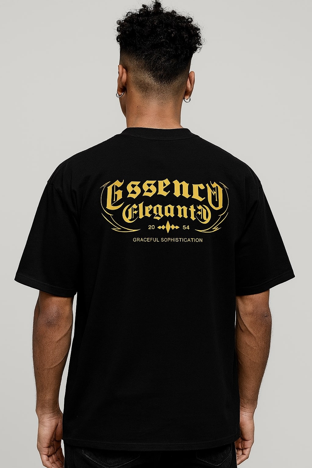 Gold CE Lettering T-Shirt  Black Oversized