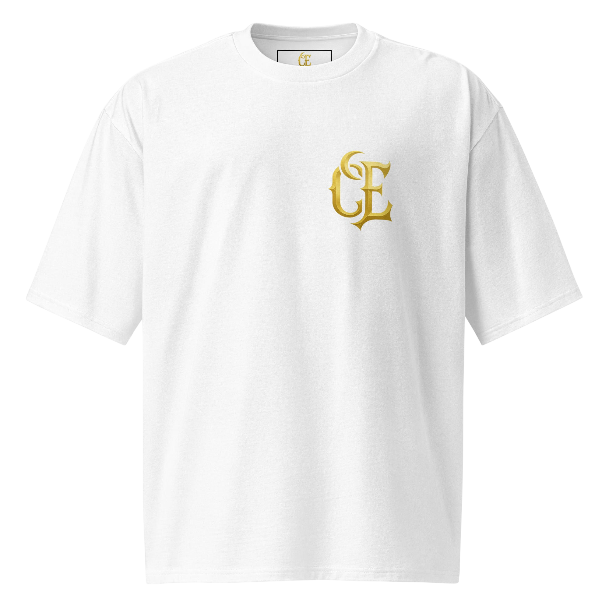Gold CE Lettering T-Shirt  White Oversized