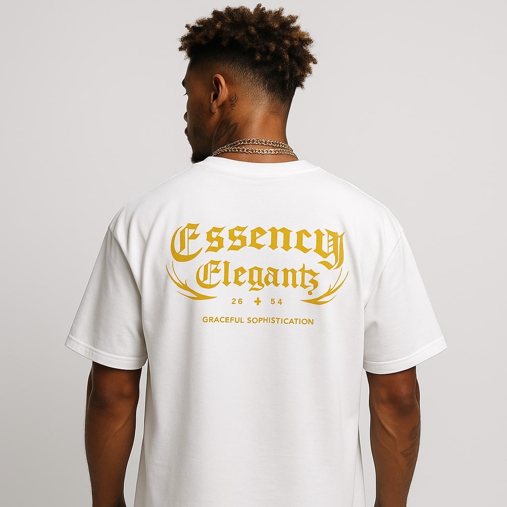 Gold CE Lettering T-Shirt  White Oversized