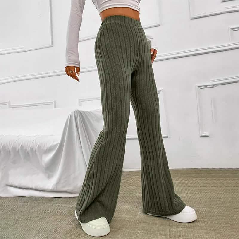 Khaki Knitted Wide Leg Pants