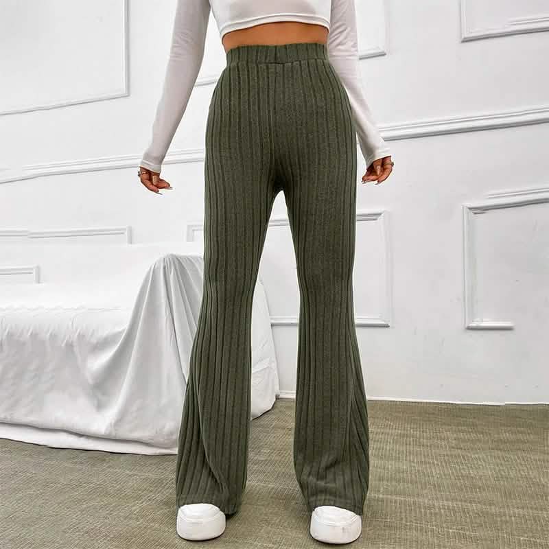 Khaki Knitted Wide Leg Pants