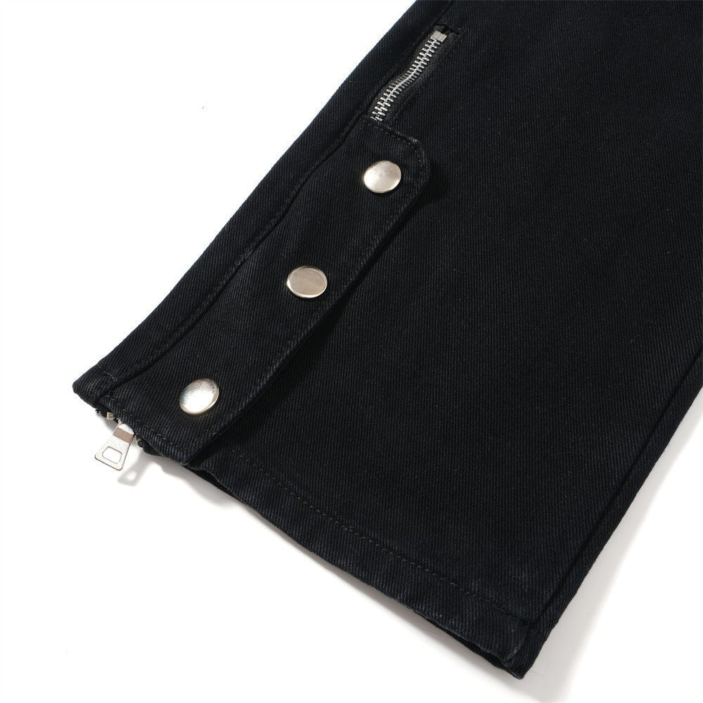 Men’s Black Streetwear Pants with Zipper