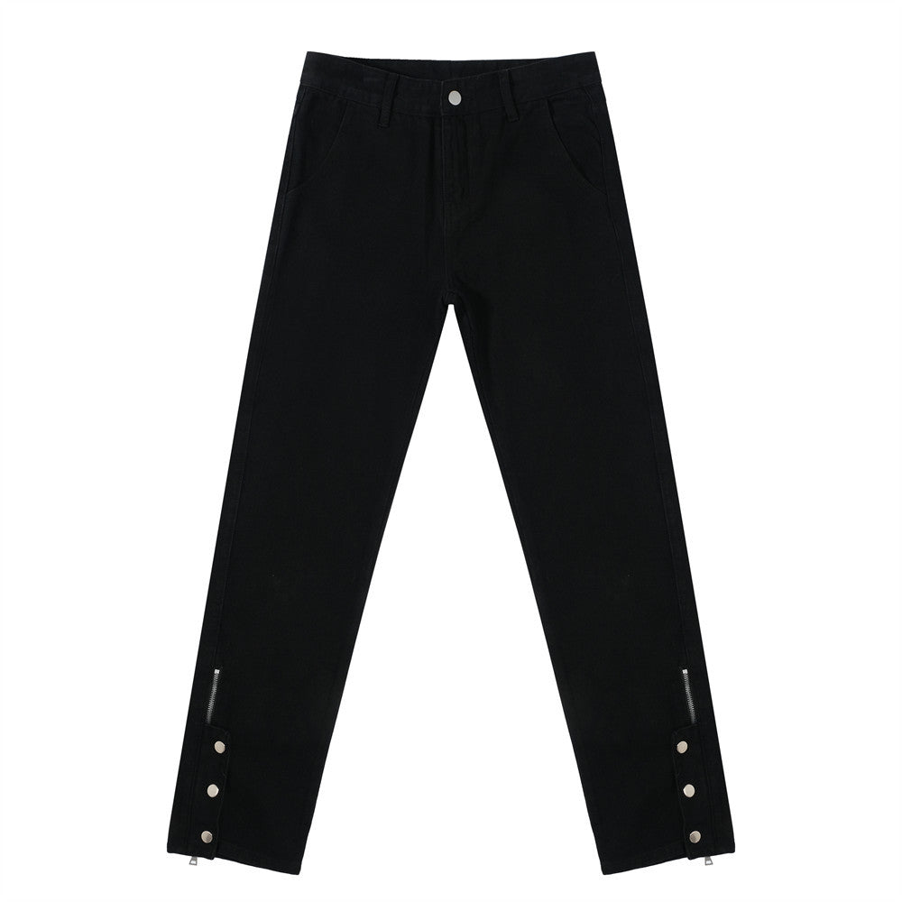 Men’s Black Streetwear Pants with Zipper