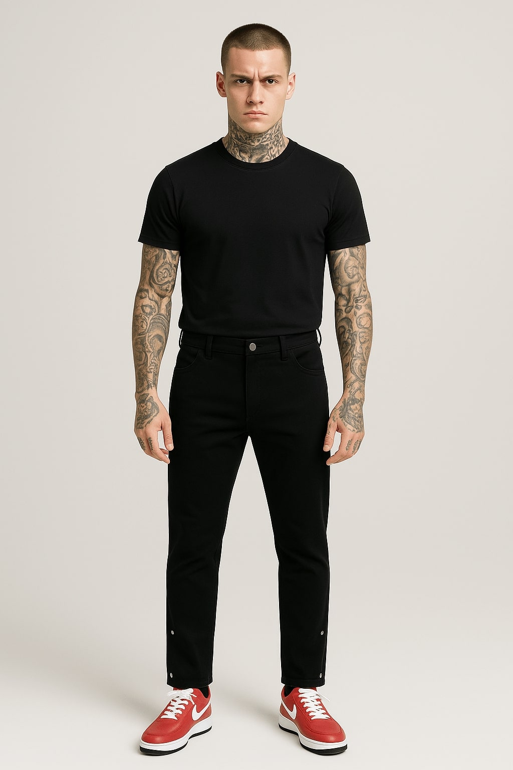 Men’s Black Streetwear Pants with Zipper
