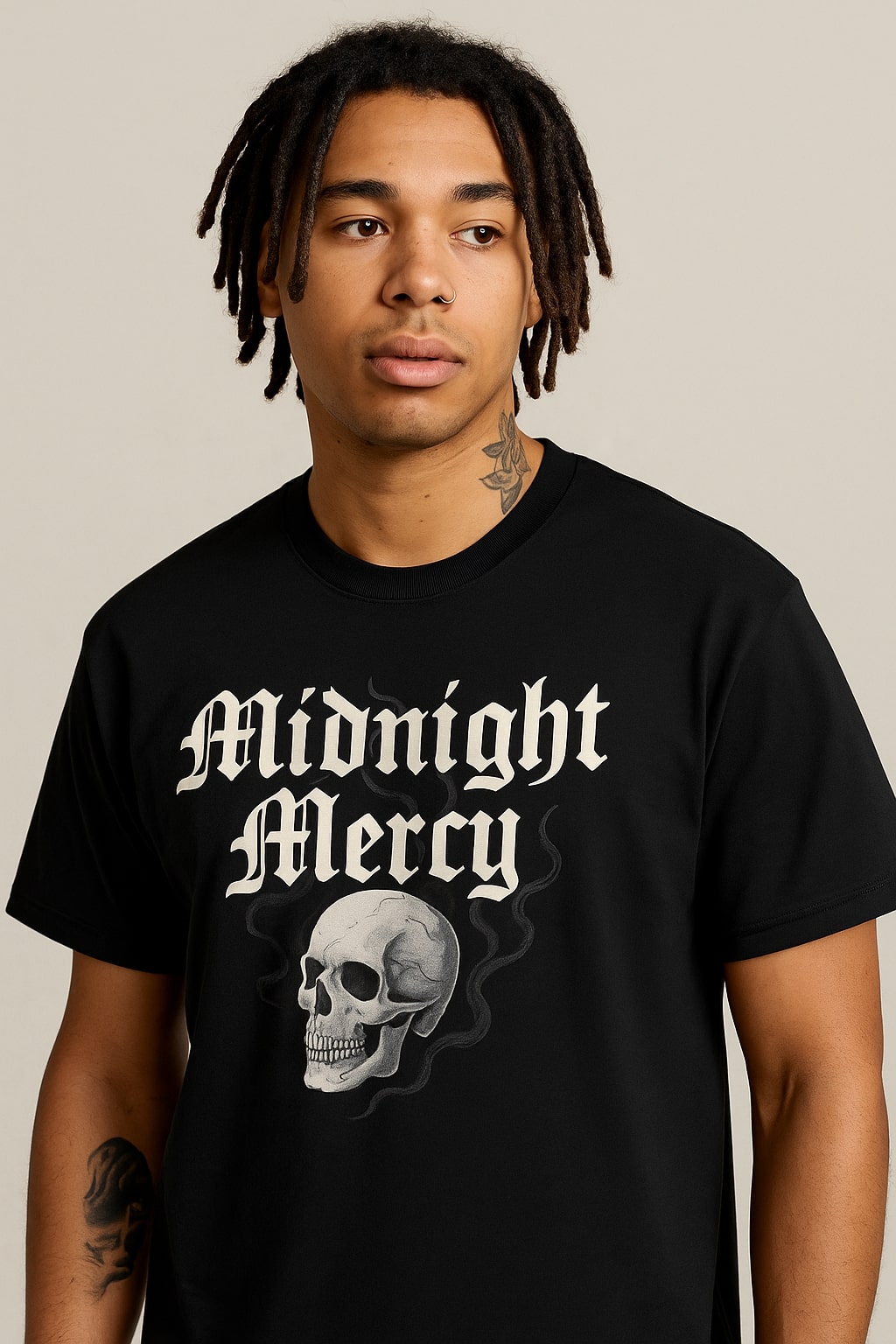 Midnight Mercy Skull Tee - Black