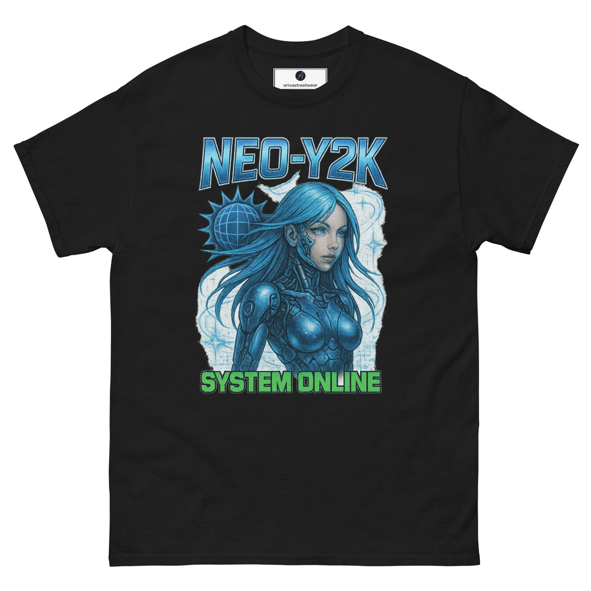 Neo-Y2K Cyber Siren Tee – System Online Black - S