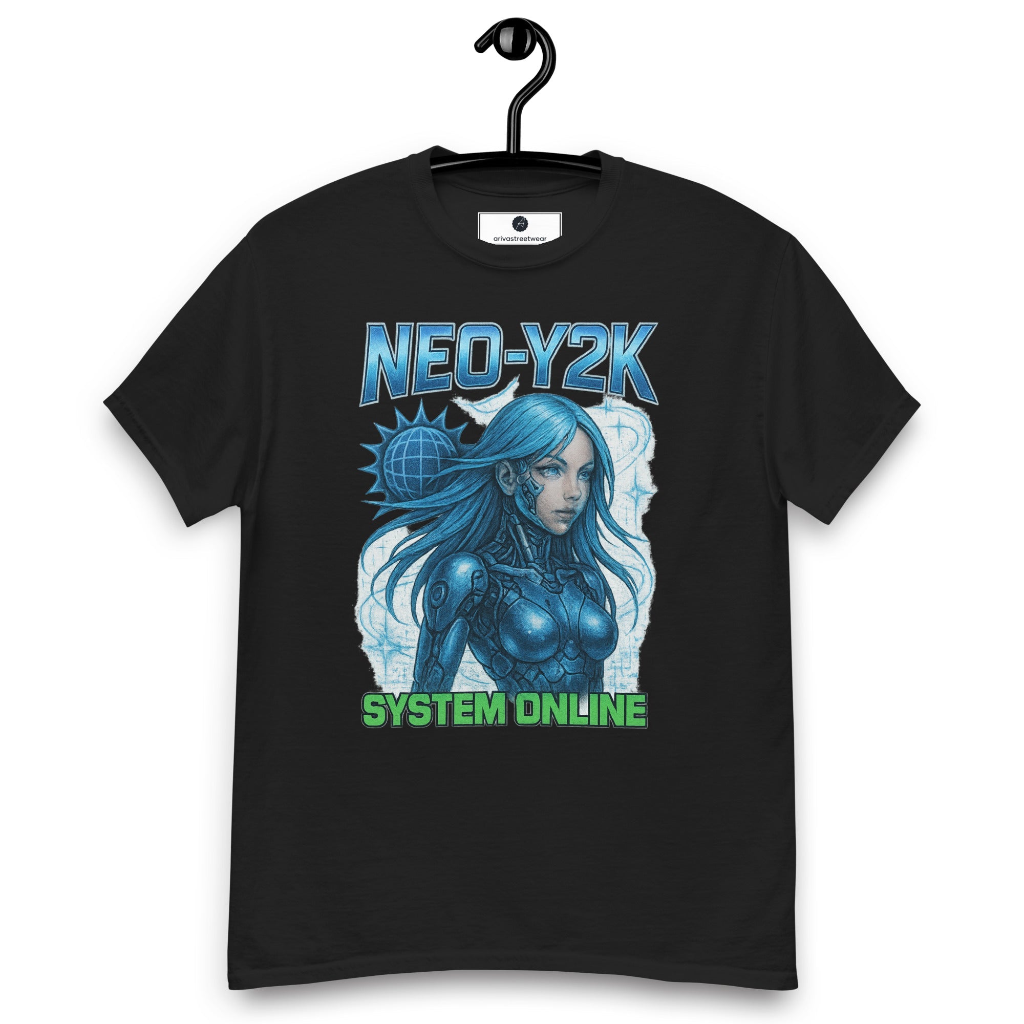 Neo-Y2K Cyber Siren Tee – System Online Black