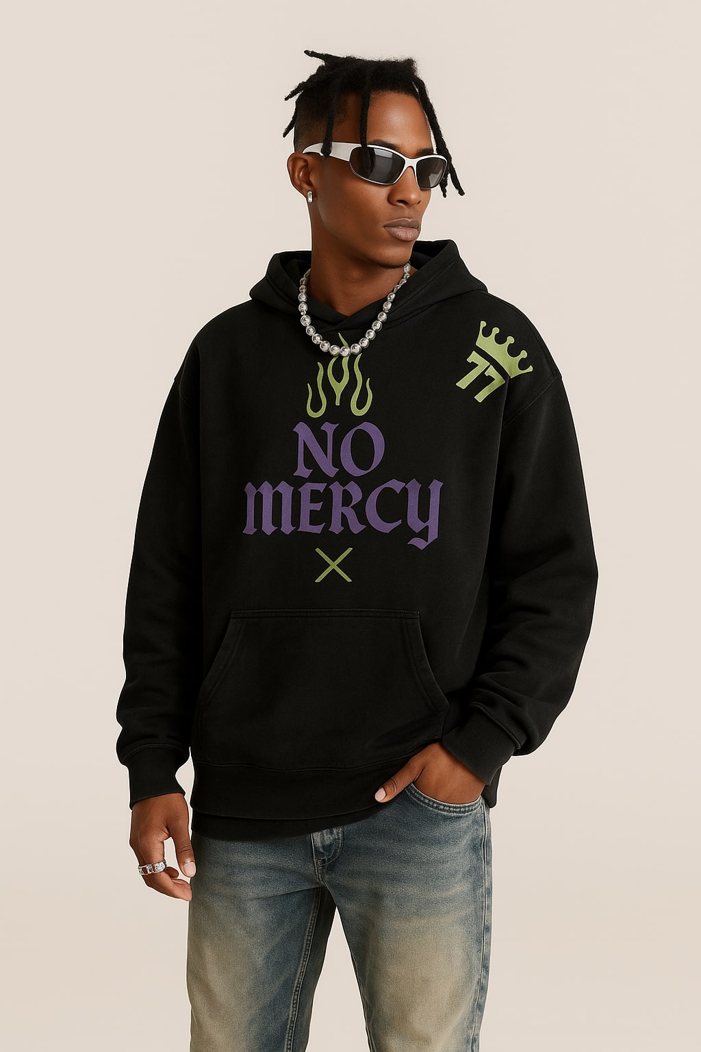 No Mercy 77 Crown Hoodie - FADED BLACK