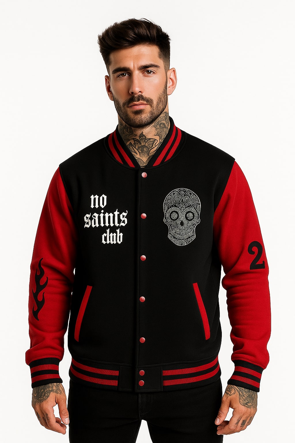 No Saints Club Inferno Varsity Jacket - FIRE RED