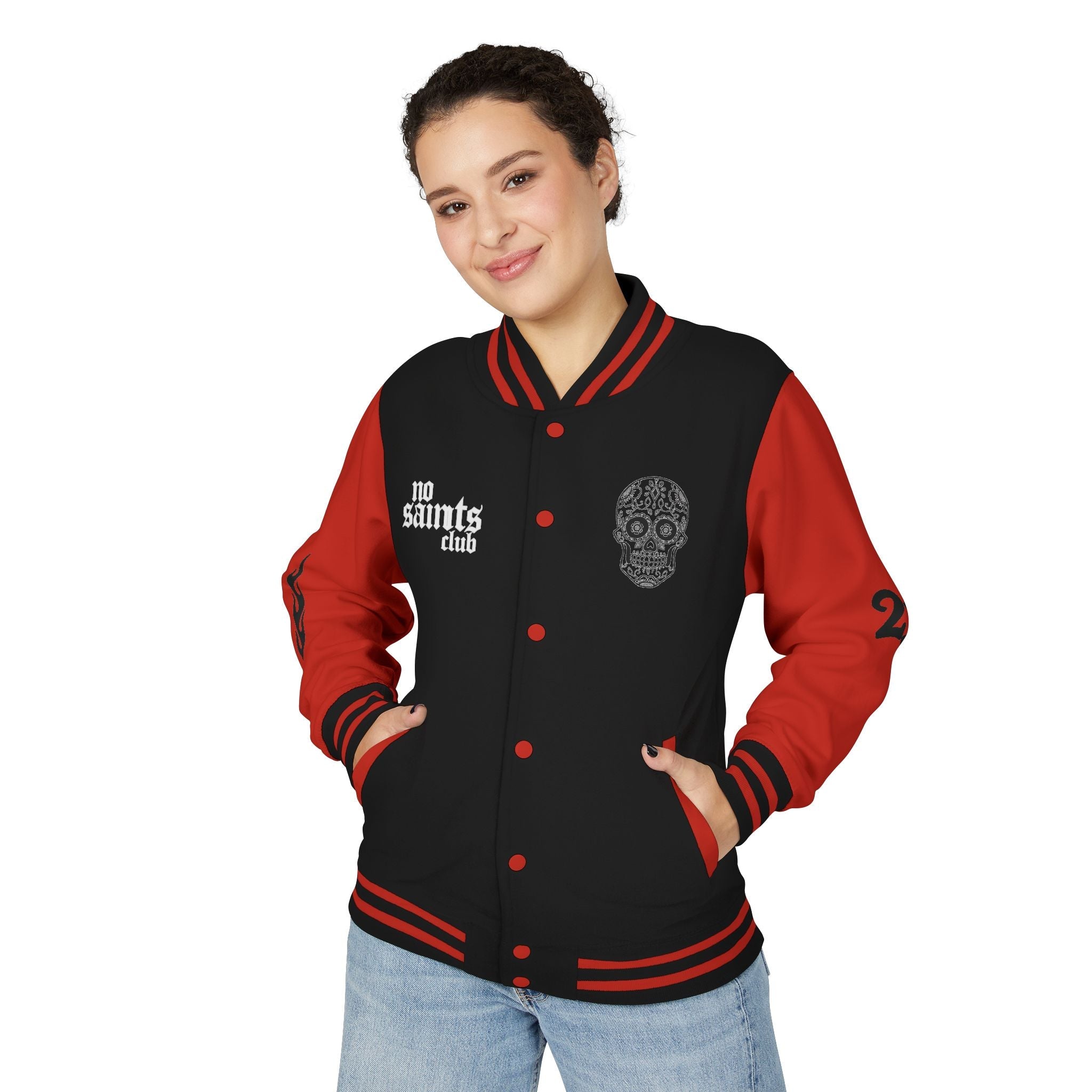 No Saints Club Inferno Varsity Jacket - FIRE RED