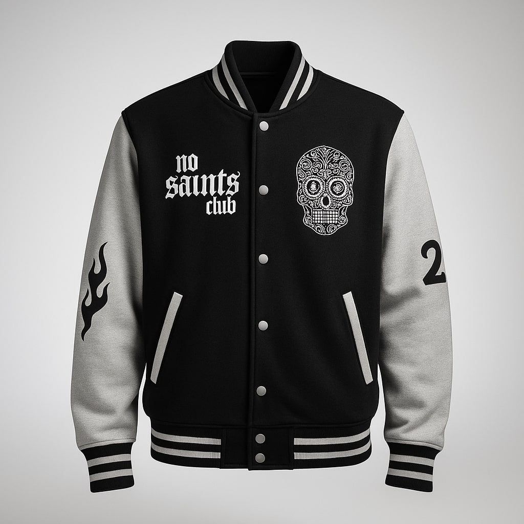 No Saints Club Shadow Varsity Jacket - MONOCHROME