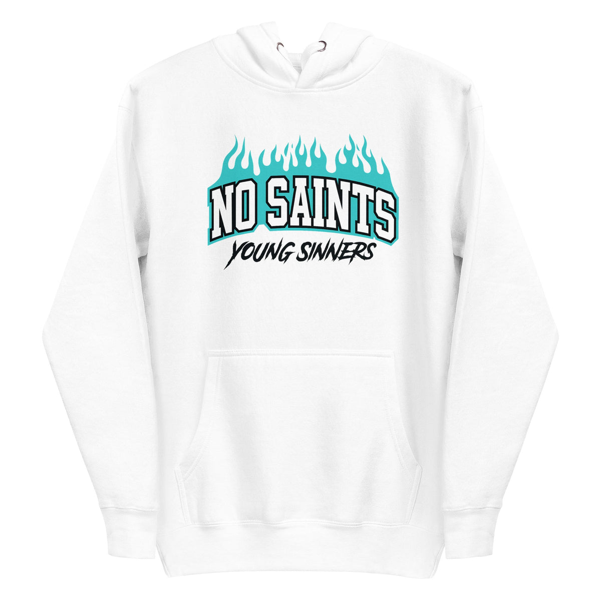 No Saints White Pullover Hoodie - Blue Flames
