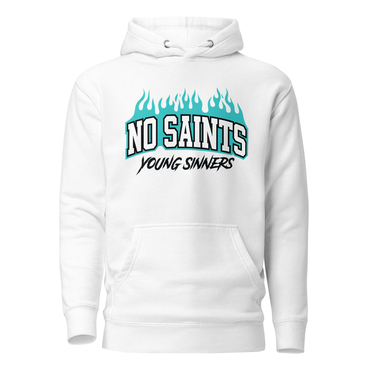 No Saints White Pullover Hoodie - Blue Flames