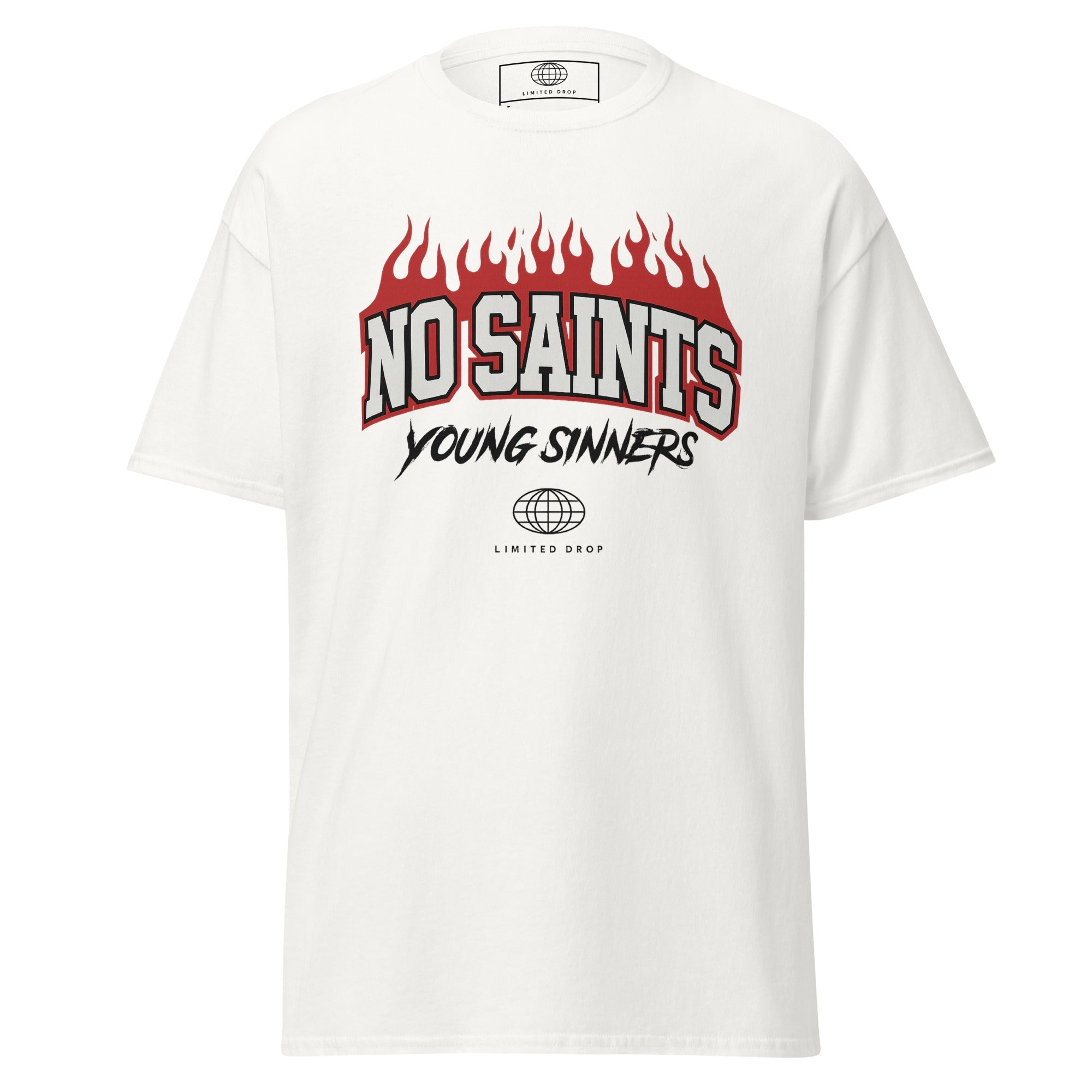 No Saints Young Sinners Flame Graphic T-Shirt