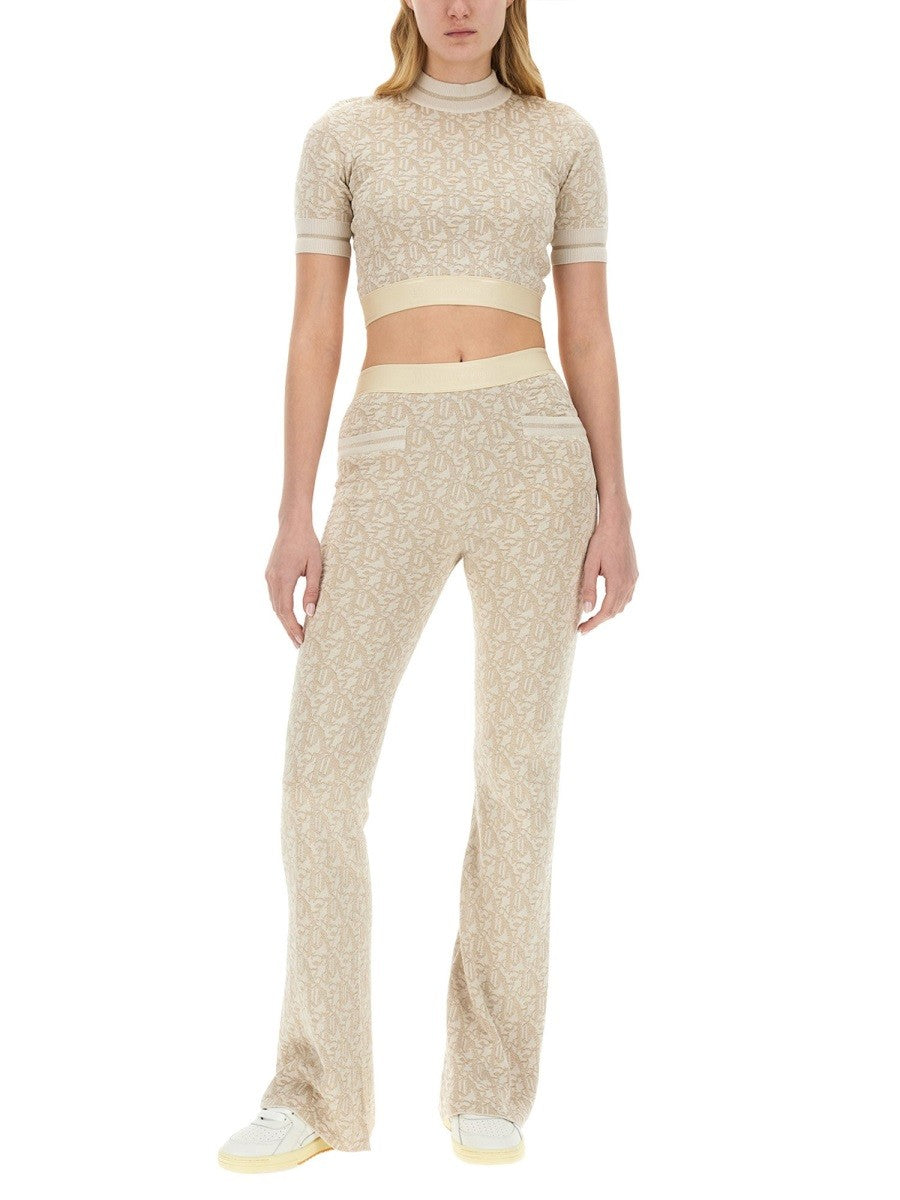 Palm Angels Beige Monogram Flared Sweatpants