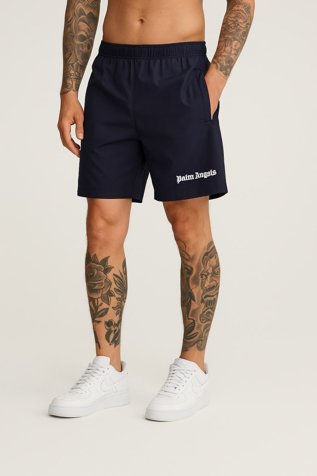 Palm Angels LOGO SHORTS - NAVY BLUE