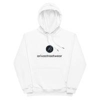 White Premium Eco Essential Hoodie featuring a stylish logo design