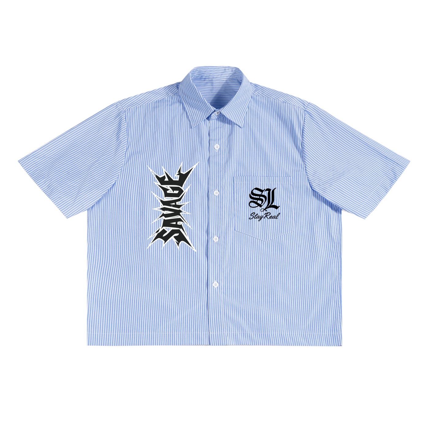 Savage Stay Real Striped Streetwear Shirt - BLUE