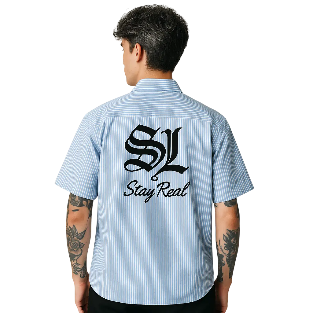 Savage Stay Real Striped Streetwear Shirt - BLUE