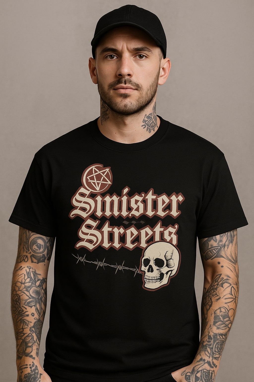 Sinister Streets Gothic Skull Tee - Black