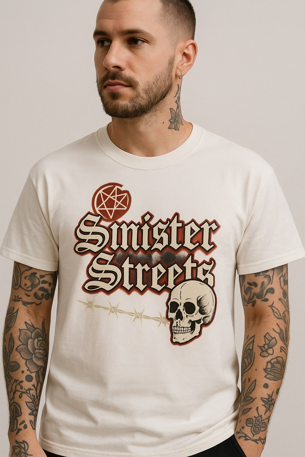 Sinister Streets Gothic Skull Tee - White