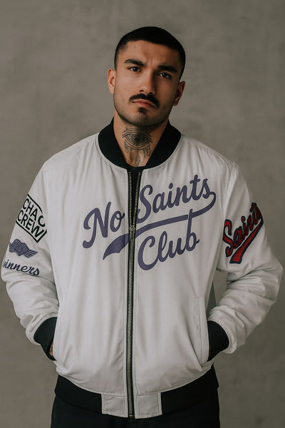 Snow White Bomber Jacket | No Saints Club – hover