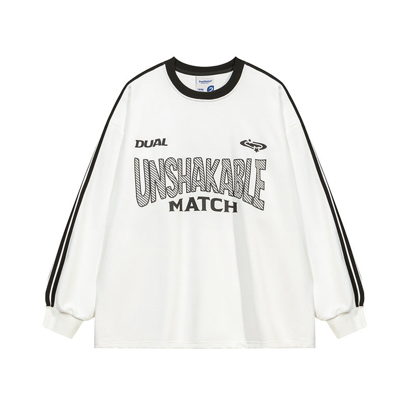 White long-sleeved shirt with black trim from Unshakable Match Streetwear collection