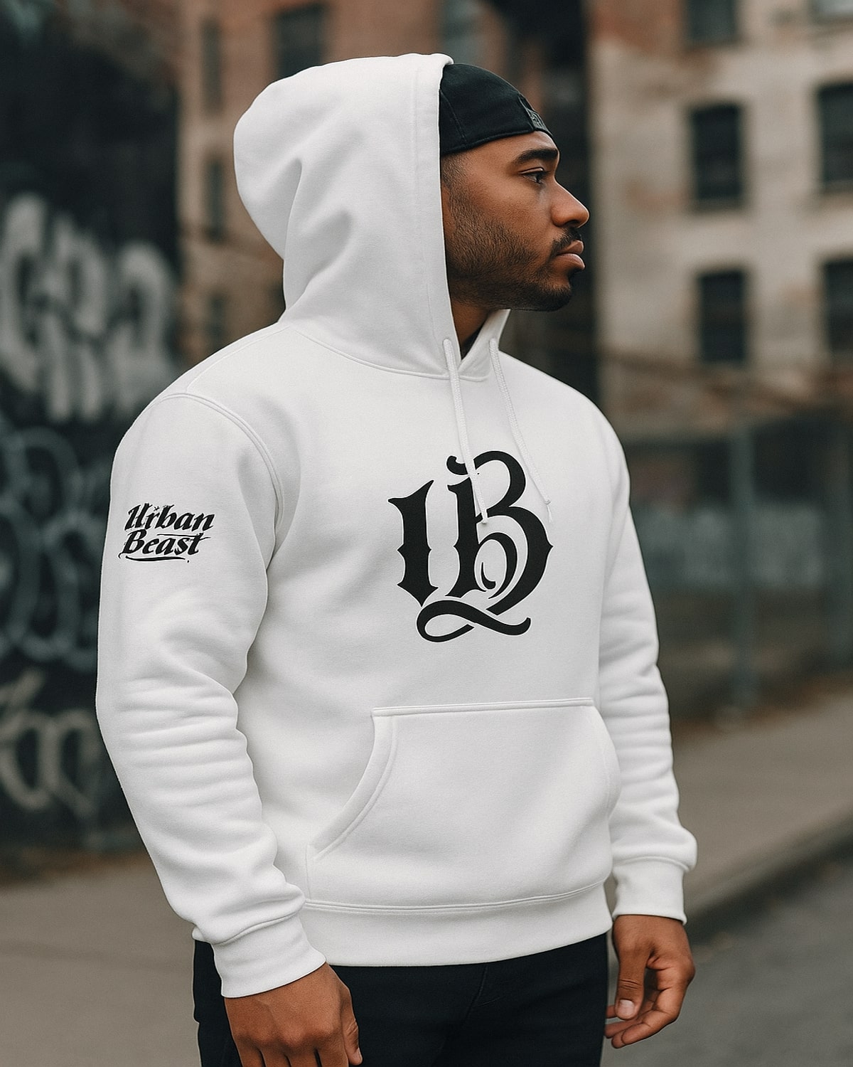 Urban Beast White Premium Pullover Hoodie