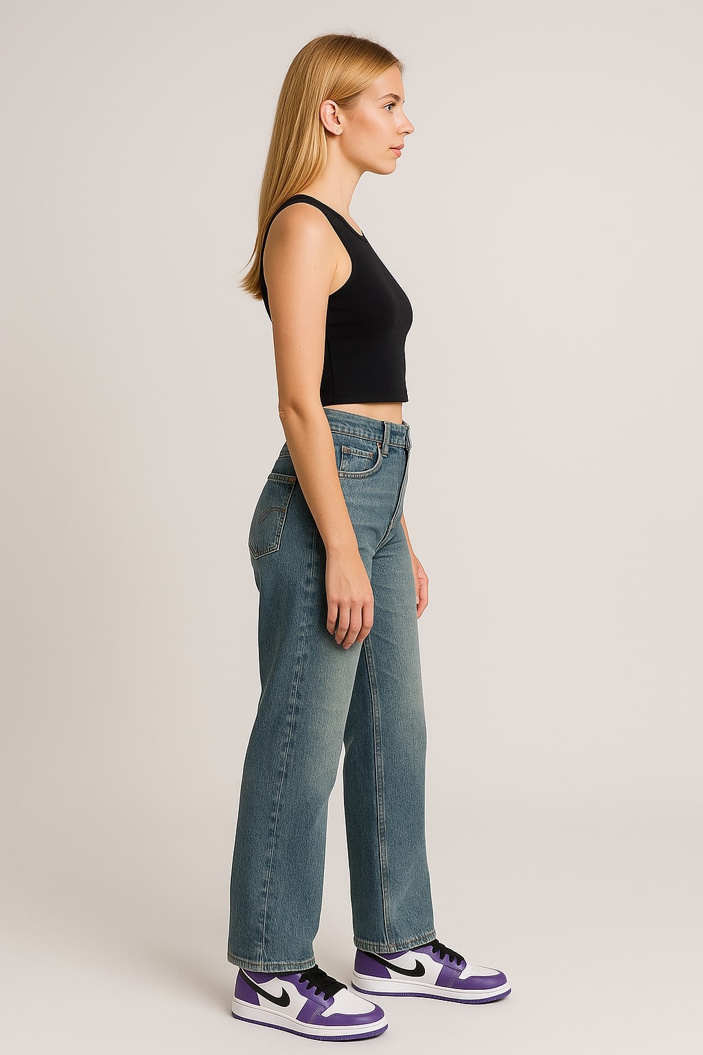 Vintage Wash Straight Leg Jeans for Women
