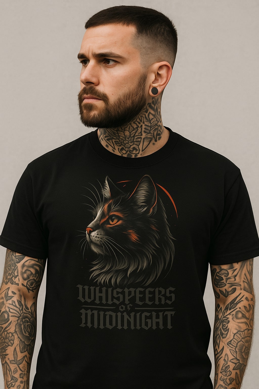 Whispers of Midnight Black Cat T-Shirt - Black