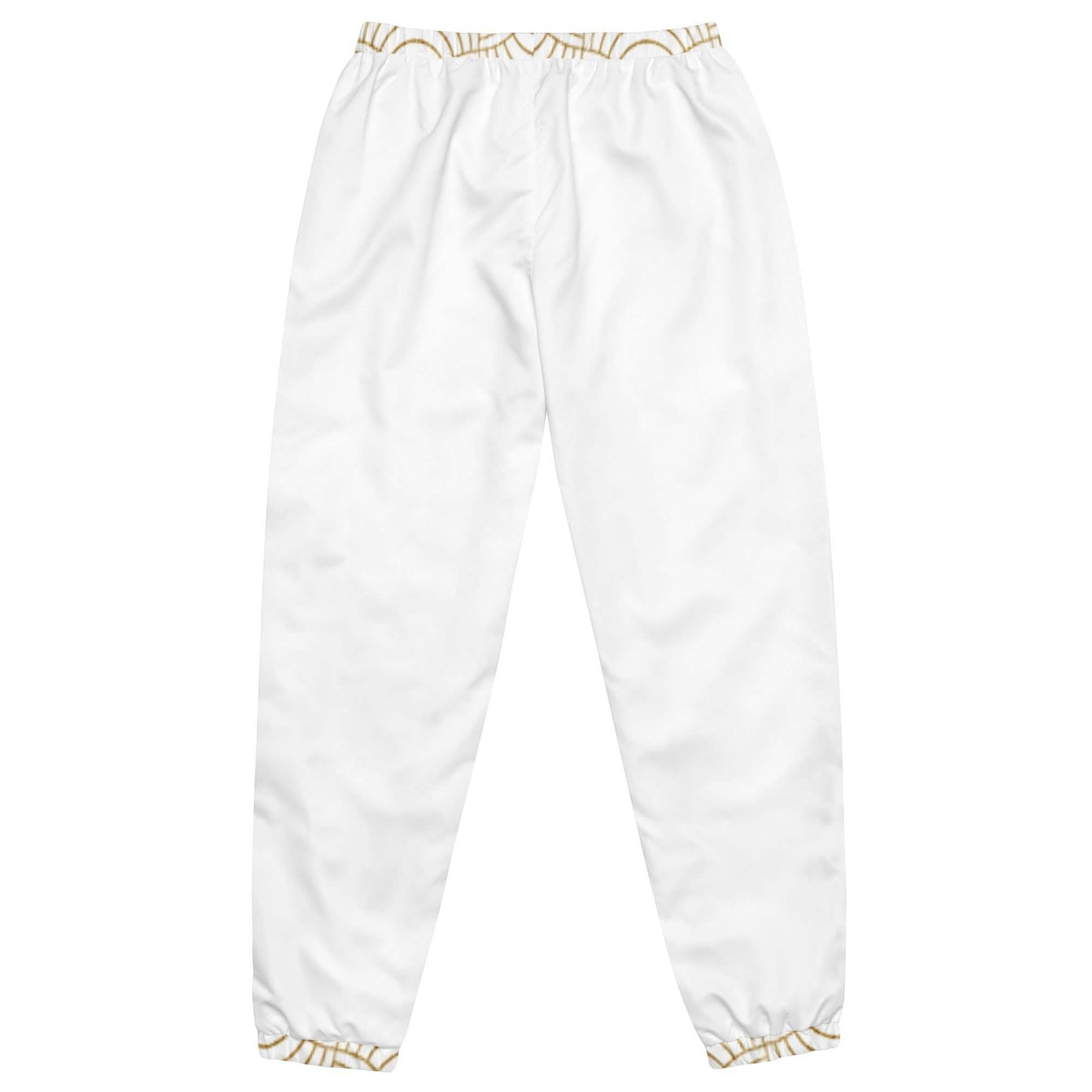 White and Gold Joggers for Men featuring a gold trim and elastic waistband design