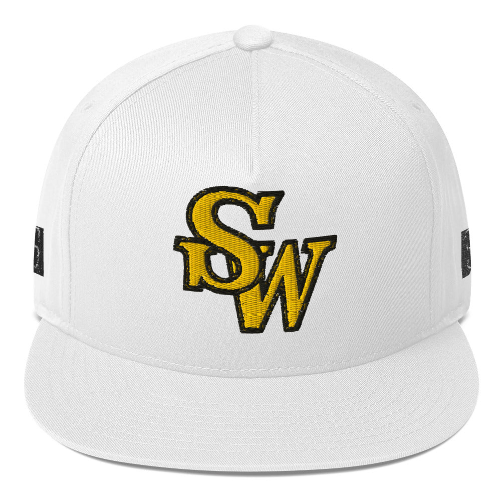 White Snapback Hat with Bold Yellow SW Embroidery