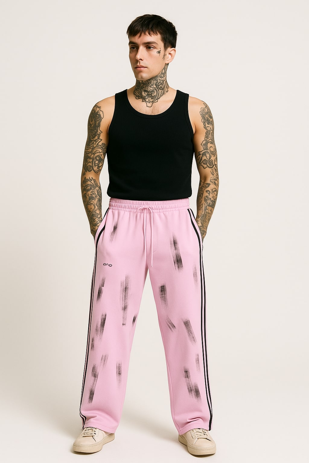 Wide-Leg Track Pants with Paint Brush Print