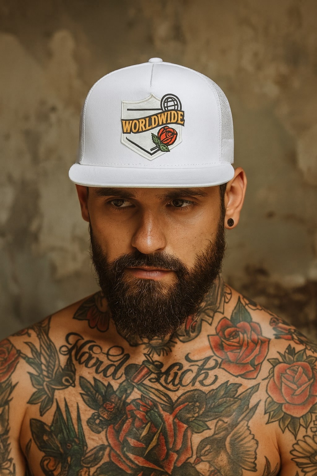 Worldwide Rose Trucker Mesh Hat - WHITE - White / One size