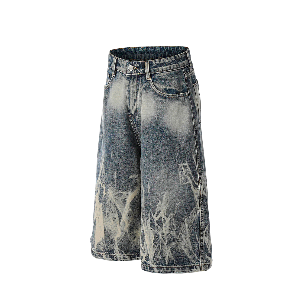 Flame-Wash Denim Shorts