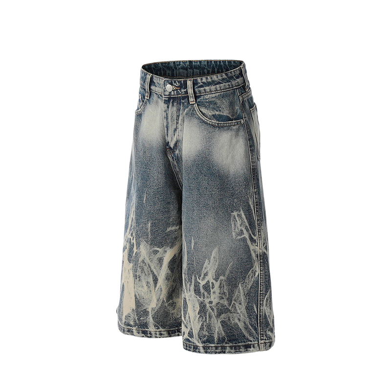Flame-Wash Denim Shorts