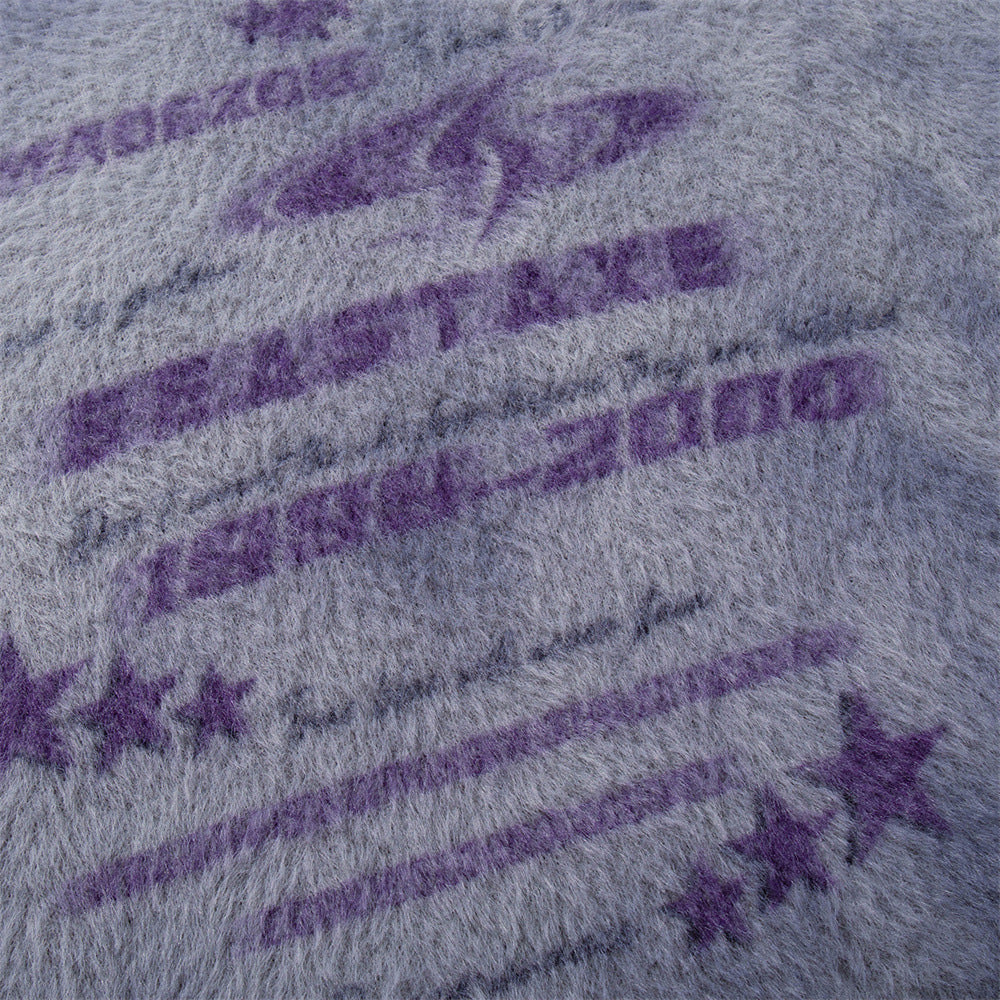 Fuzzy purple and gray patterned fabric of Fuzzy Graphic Knit Sweater