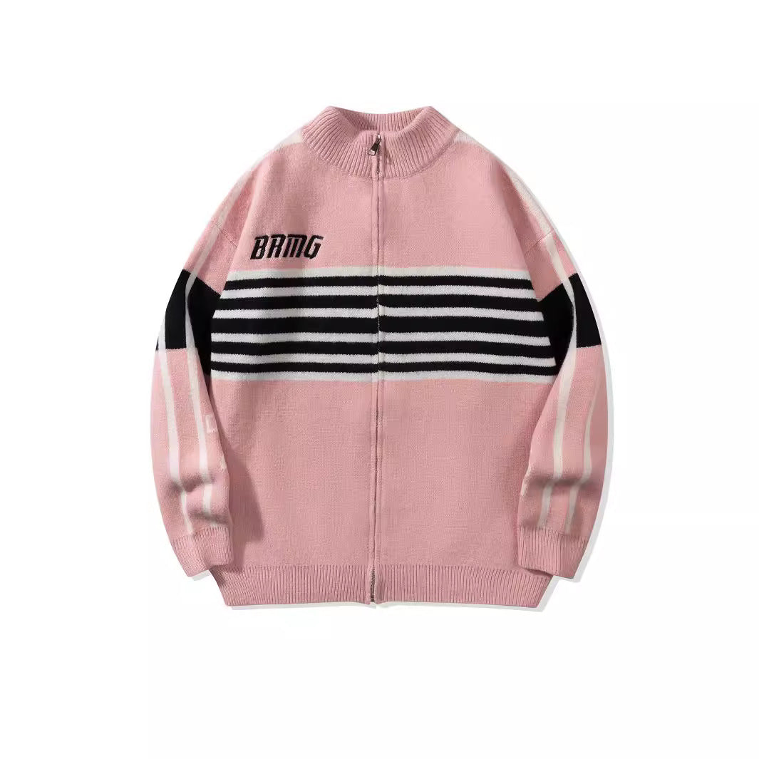 BRMG Pink Streetwear Zip-Up Knit Sweater