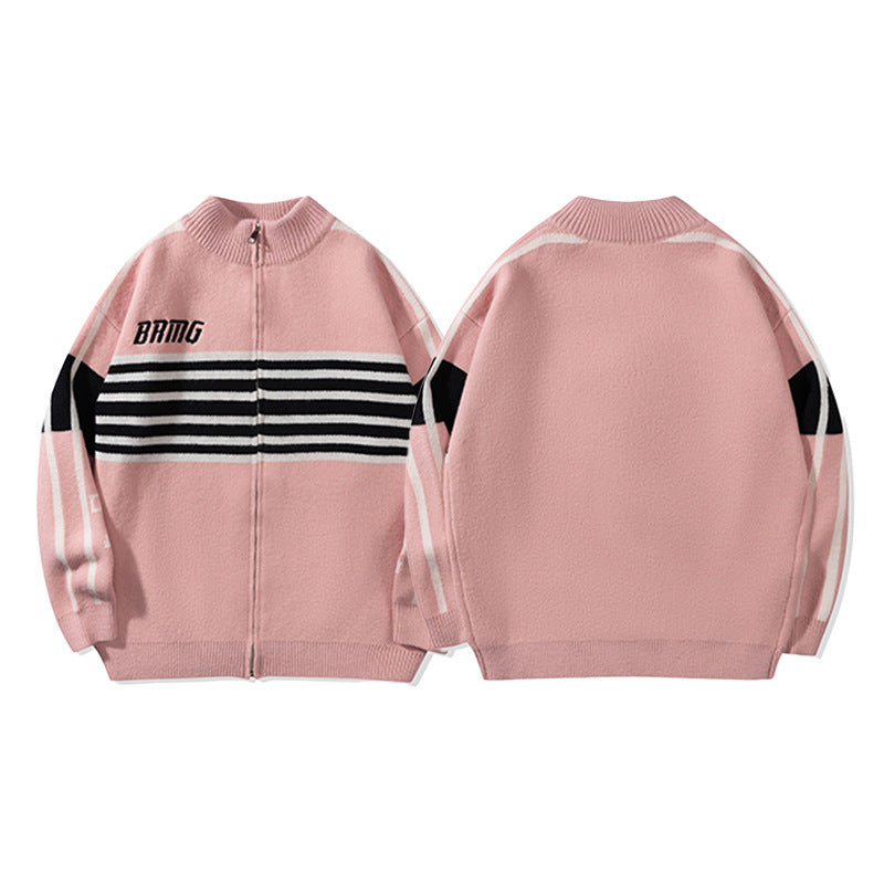 BRMG Pink Streetwear Zip-Up Knit Sweater